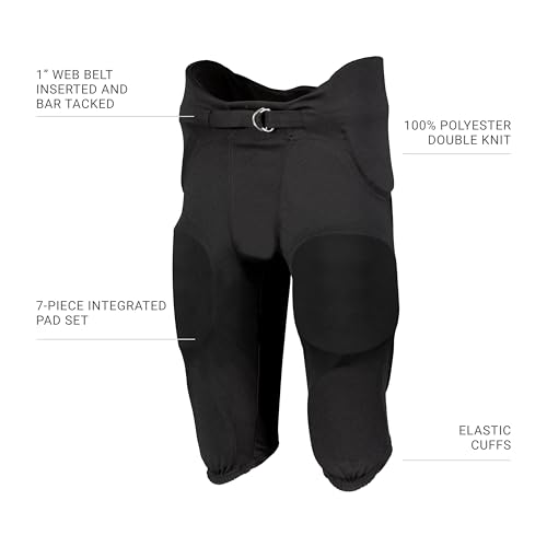 Youth Football Pants with 7-Piece Integrated Pads Large Black