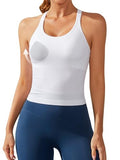 ATTRACO Ribbed Workout Crop Top with Built-in Bra - Small White