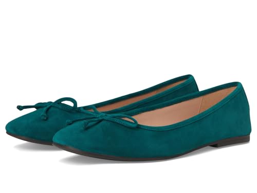 Women's Square-Toe Ballet Flats with Bow & Padded Insole - Rainforest Suede 8