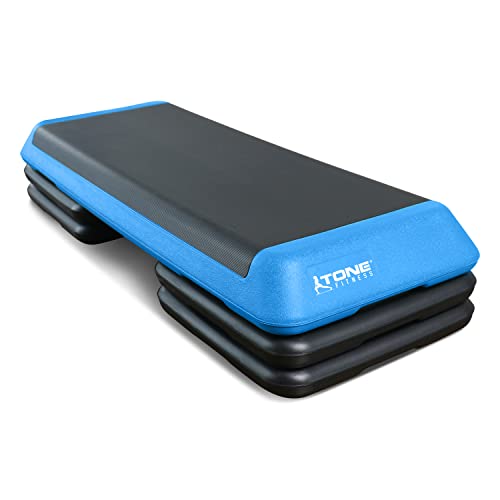 Aerobic Step Platform with Risers - Adjustable Height, Non-Slip, Blue/Black