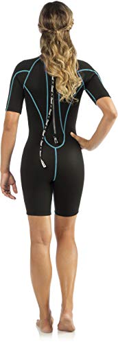 Ladies' Shorty Wetsuit 2.5mm Neoprene for Water Activities - Black/Aquamarine M