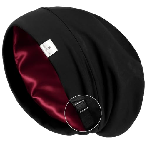 Large Satin Lined Slouchy Beanie Hat Sleep Cap for Chemo & Hair Care - Black Wine