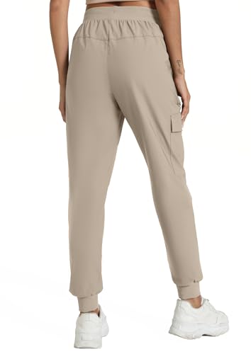 Women's Lightweight Cargo Hiking Pants with Pockets, Elastic Leg Opening, Large Size - Apricot