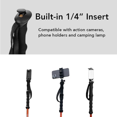 Camperig Selfie Trekking Pole Orange – Ultralight Aluminum Hiking Stick with Camera Mount & Tripod Kit