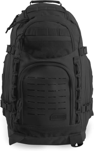 HIGHLAND TACTICAL Foxtrot 38L Large Black Tactical Backpack for Hiking & Travel