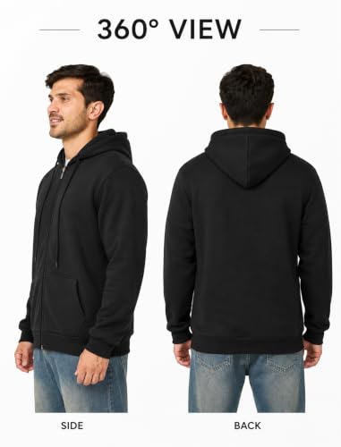 Men's Full Zip Fleece Hoodie Sweatshirt - Large Black