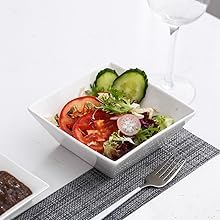 White Square Dinnerware Set for 6 - 24 Pieces, Porcelain Plates & Bowls