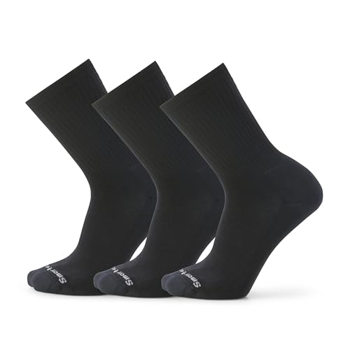 Men Women Rib Crew Socks 3-Pack Large Black – Solid Everyday Sock Set