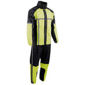 Men's Water-Resistant Motorcycle Rain Suit - Neon Green, Large with Hi Vis Reflective Tape