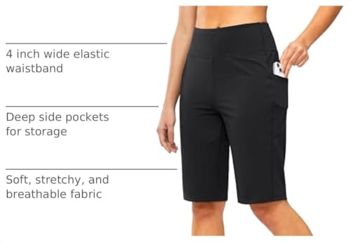 X-Large Bermuda Shorts for Women with Pockets - 12-Inch Knee Length Black