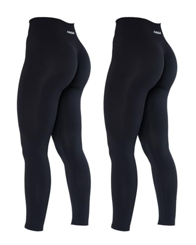 AUROLA Dream Collection Women's High Waist Seamless Scrunch Workout Leggings Set (Large, Black+Black)