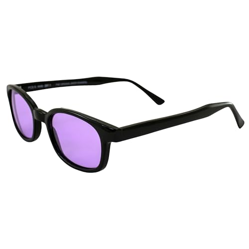 Biker Sunglasses with Purple Lenses and Black Frames - Larger Fit