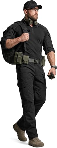CQR Men's Black Flex Ripstop Tactical Cargo Pants 38W x 36L Water-Resistant