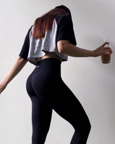 AUROLA Power Workout Leggings for Women Medium Black Tummy Control Squat Proof Ribbed Seamless Scrunch Active Pants
