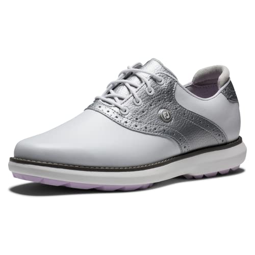 FootJoy Women's Traditions Spikeless Golf Shoe - White/Silver 8 - Previous Season Style