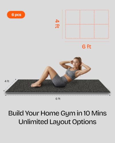 Black & White 0.56-Inch Thick Interlocking Rubber Gym Floor Tiles, 24 Sq Ft