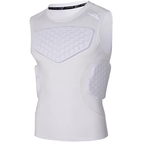 Youth Padded Football Shirt Chest Rib Protector - White, Medium, 4 Pads