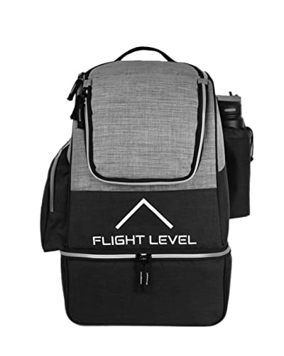 Gray Flight Level Disc Golf Backpack with Insulated Cooler - Large Capacity Up to 20 Discs