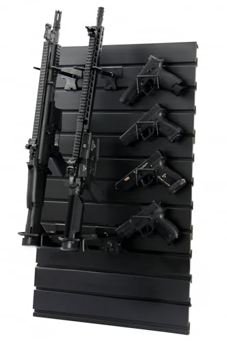 Wall-Mounted Gun Rack Black Set - Securely Holds 2 Rifles & 4 Pistols