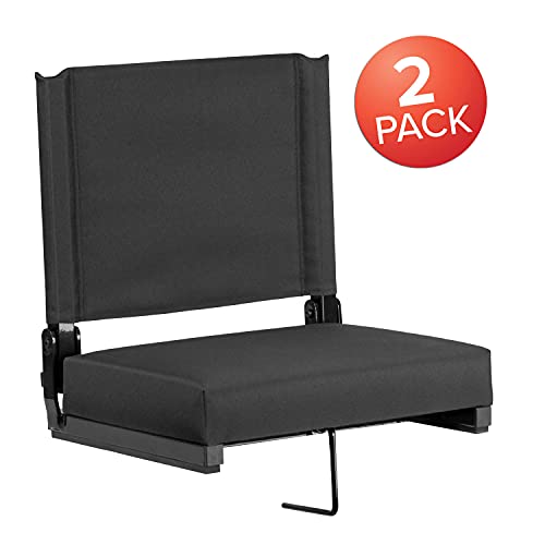 Ultra-Padded Folding Stadium Chairs Set of 2 - Black, Portable Support