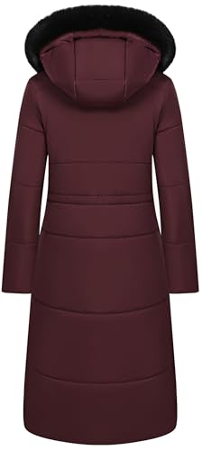 MOERDENG Women's XXL Dark Red Waterproof Winter Puffer Coat - Maxi Down Jacket
