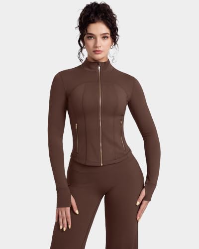 Women Zip Workout Set with Flare Leggings - Chocolate Medium Size