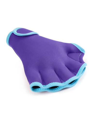 Water Resistance Swim Gloves for Aquatic Training - Purple/Teal Medium