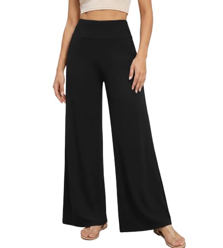 Wide Leg Palazzo Pants for Women No Pockets 3X-Large Plus Long Black - Soft, Stretchy Trousers