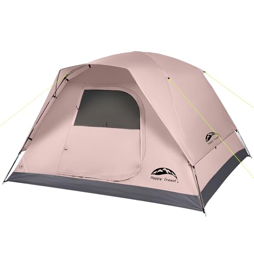 HAPPY TRAVEL Khaki 4 Person Dome Camping Tent with Rainfly & Mesh Ventilation