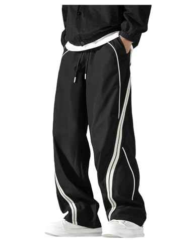 Men's Track Pants Baggy Parachute Sweatpants - Medium Black & White