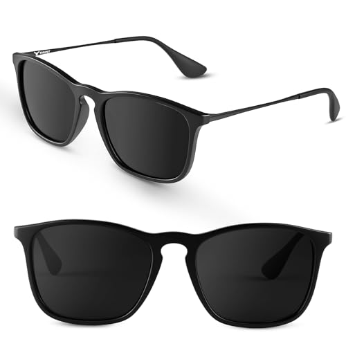 Polarized Sunglasses for Men Women - Black Frame with Metal Temples