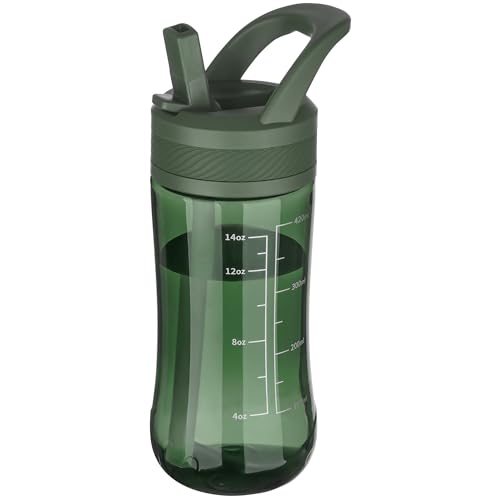 Kids Water Bottle 14oz BPA-Free Tritan with Straw Lid & Handle - Army Green