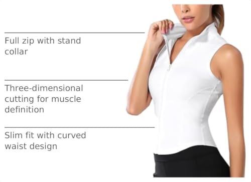Flygo Women's Full Zip Sleeveless Workout Jacket Vest - Small White