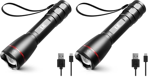 Rechargeable LED Flashlight LP3000 1000 Lumens Waterproof Zoomable Handheld Torch (Pack of 2) 14.2x3.9x5cm