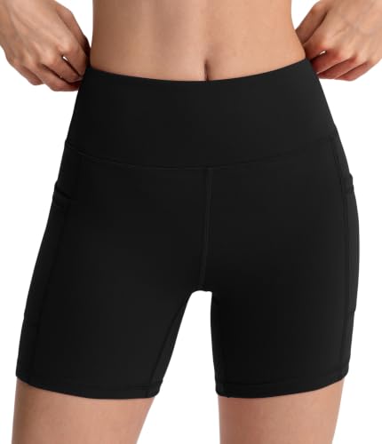 Women's High Waisted Workout Shorts with Pockets - Black, X-Large