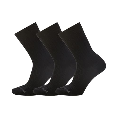 Merino Wool Cable Crew Socks for Men and Women - Medium Black 3-Pack