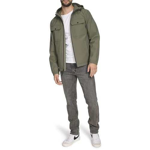 Levi's Men's Hooded Waterproof Arctic Cloth Rain Jacket - Medium, Sage Green