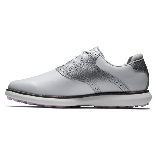 FootJoy Women's Traditions Spikeless Golf Shoe - White/Silver 8 - Previous Season Style
