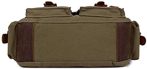 Vintage Military Leather Canvas Laptop Bag Medium - Army Green