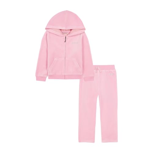 Kids Velour Jog Set 2pc Zip Up Tracksuit - Rose, 3T