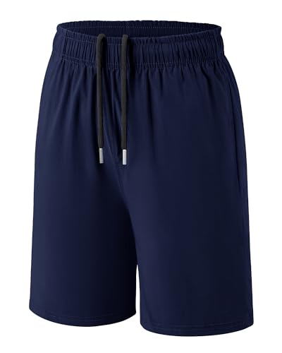 Boys Athletic Shorts with Pockets - Soccer, Basketball, Running - Navy 11-12 Years