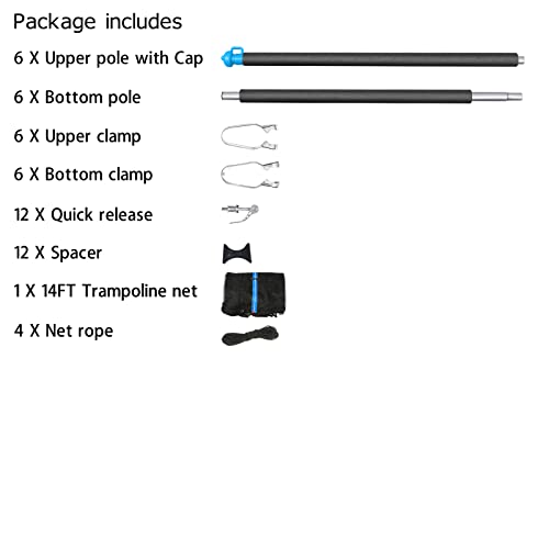 14FT Trampoline Enclosure Net with Poles & Hardware - Universal Replacement Kit
