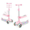 AODI Light Pink 2-in-1 Kids Scooter with Seat, LED Light-Up Wheels & Adjustable Height