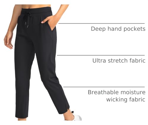 Soothfeel Women's High Waisted Golf Pants with 4 Pockets - Large Black