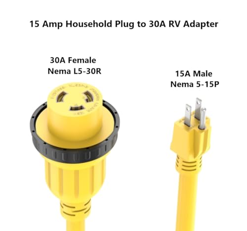 15Ft Marine & RV Power Extension Cord - 15 Amp to 30 Amp NEMA 5-15P to L5-30R