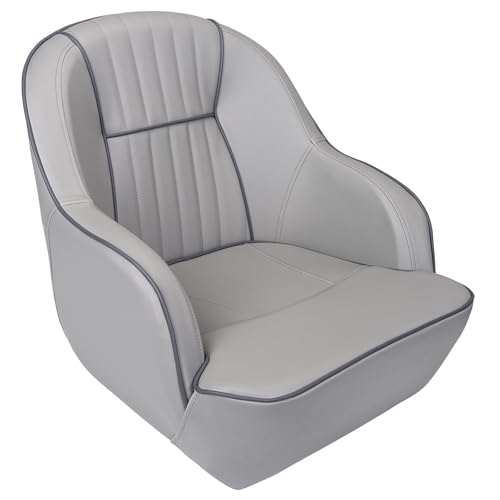 ERGOSEAT Gray Pontoon Captain Seat Marine Boat Bucket Chair with Piping - Dark Gray/Carbon