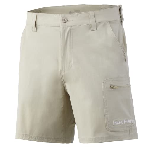 HUK Men's Cargo Shorts - Large Khaki, 7 Inch Inseam, Quick Dry, Sun Protection