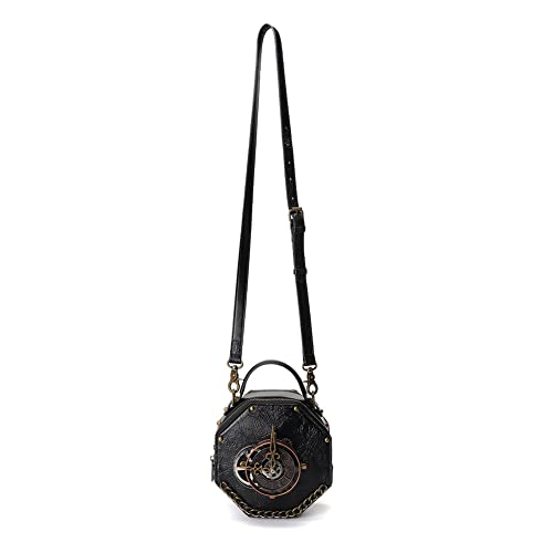 Leather Steampunk Messenger Bag for Women Black 166 - Retro Crossbody Satchel