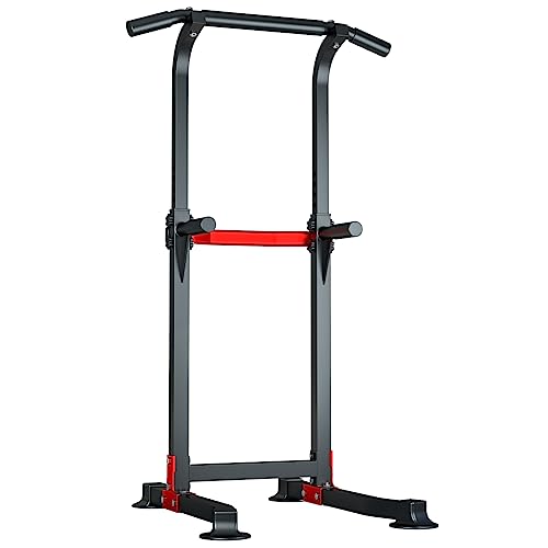 Power Tower Dip Station Pull-Up Bar - Adjustable Height & Non-Slip Feet - Black - 330lbs Capacity