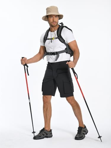 Hiauspor Men's Mountain Bike Shorts - Stretch Cargo Shorts Black Large